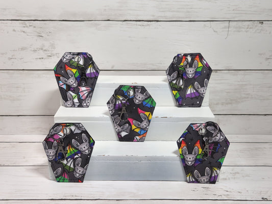 Pride bats keychains, Handmade coffin keychains, Pride keychains, Pride flag keychains, Gothic key accessories, Spooky, Pride flag bats