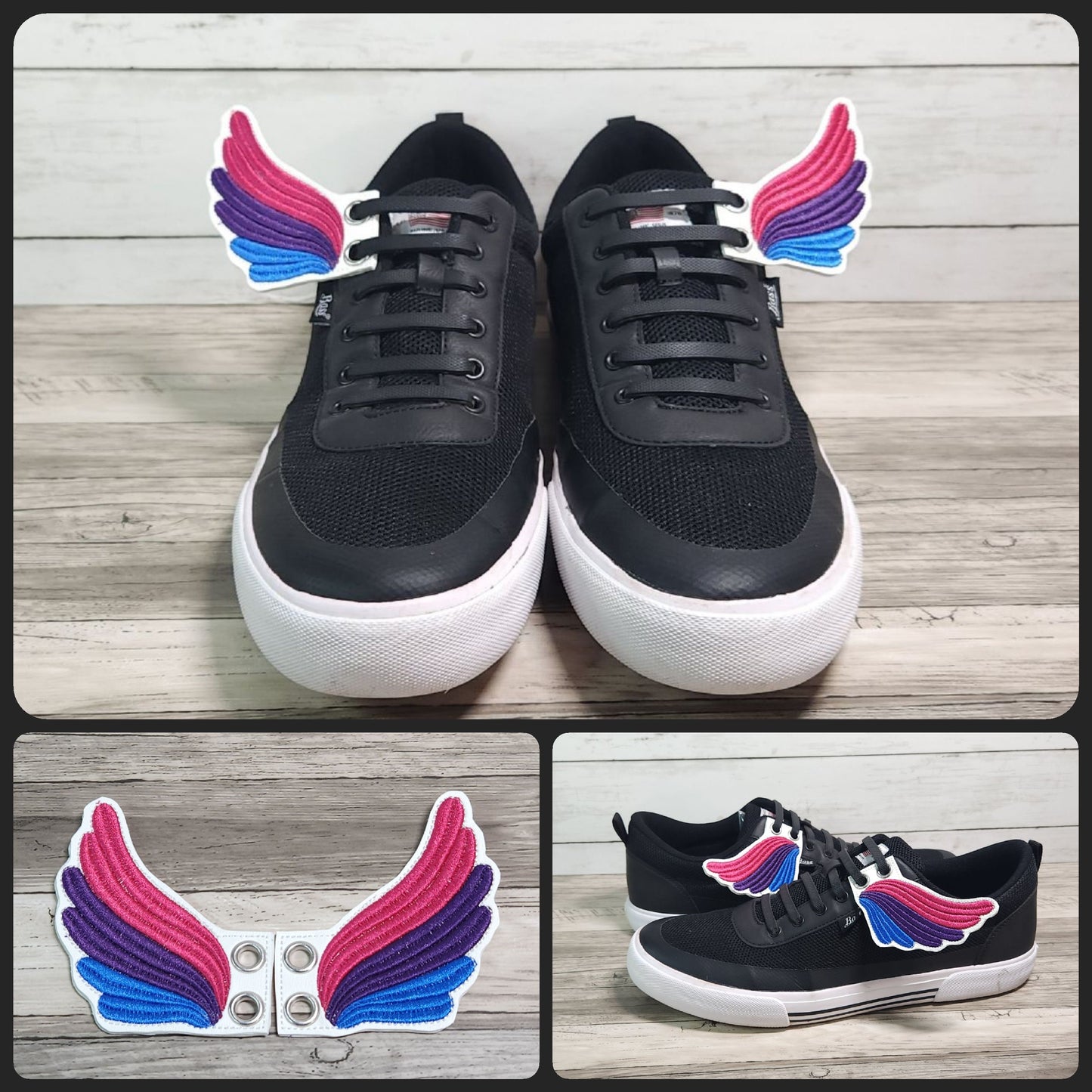 Shoe charms, Rainbow shoe wings, Pride, LGBTQIA, Shoe accessories, Embroidery, In the hoop, Handmade, Boot charms, Boot Accessories