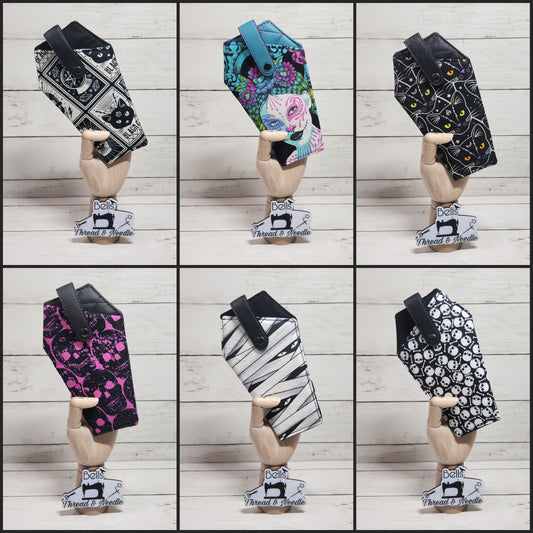 Shade slayer, Coffin-shaped sunglass case, Gothic accessories, Soft eyeglass cases, Handmade fabric case, Spooky, Glow in the dark, Skulls