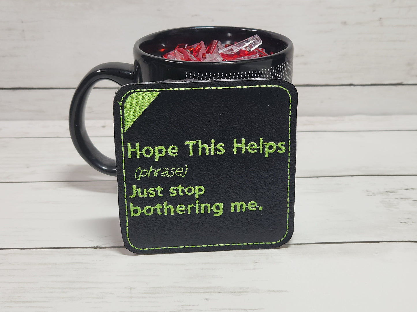 Passive aggressive drink coasters, Funny machine-embroidered coasters, Marine vinyl coasters, one-of-a-kind handmade coasters, house warming