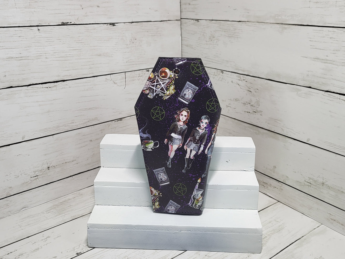 Witch coffin wallet, coffin wallet, Occult slim wallet, Gothic card wallet, Macabre, Witches, Handmade, one of a kind, Halloween, spooky