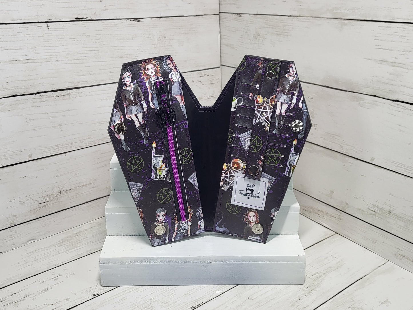 Witch coffin wallet, coffin wallet, Occult slim wallet, Gothic card wallet, Macabre, Witches, Handmade, one of a kind, Halloween, spooky