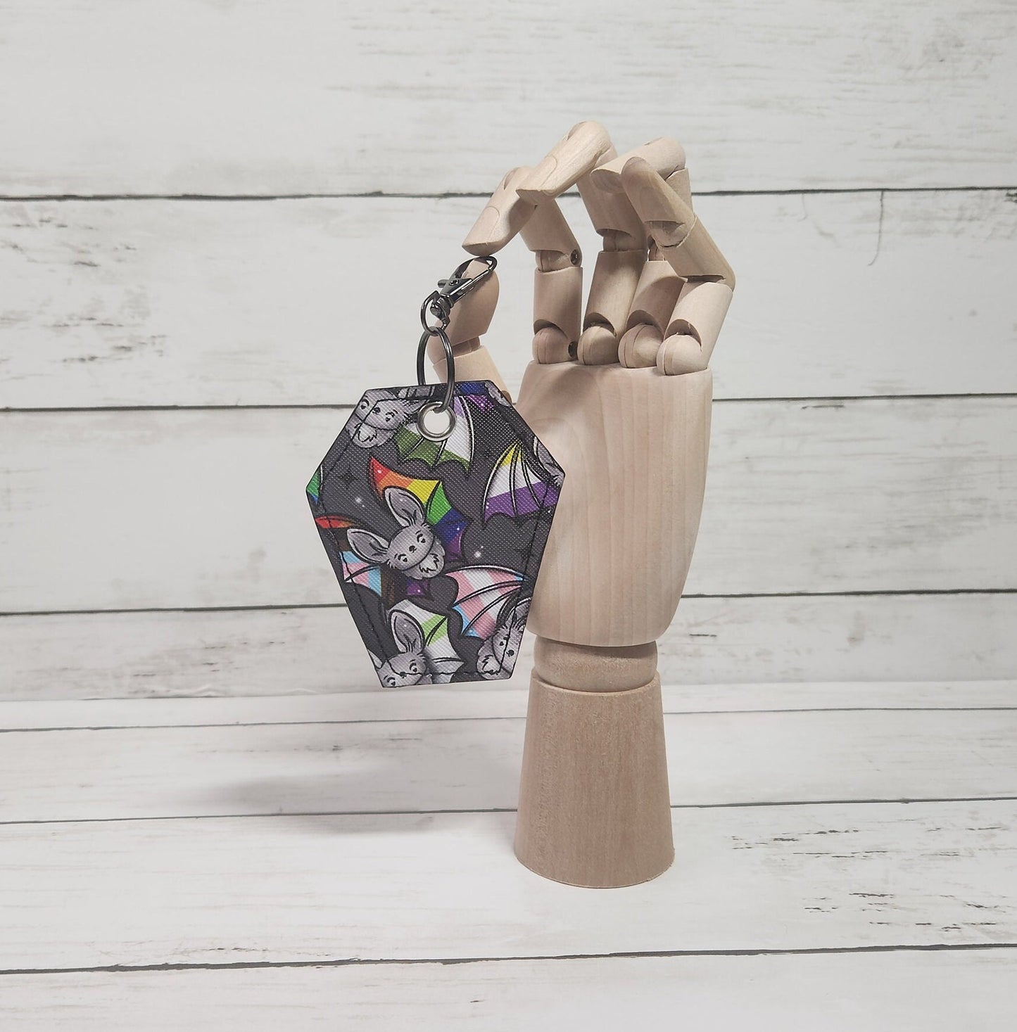 Pride bats keychains, Handmade coffin keychains, Pride keychains, Pride flag keychains, Gothic key accessories, Spooky, Pride flag bats