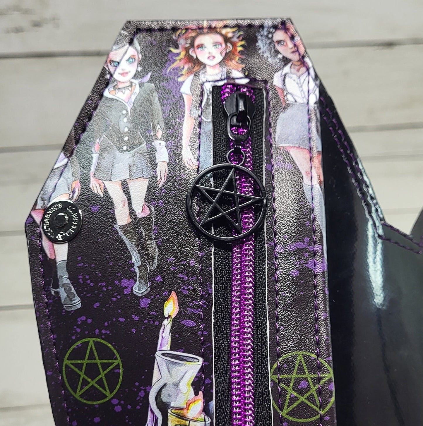 Witch coffin wallet, coffin wallet, Occult slim wallet, Gothic card wallet, Macabre, Witches, Handmade, one of a kind, Halloween, spooky