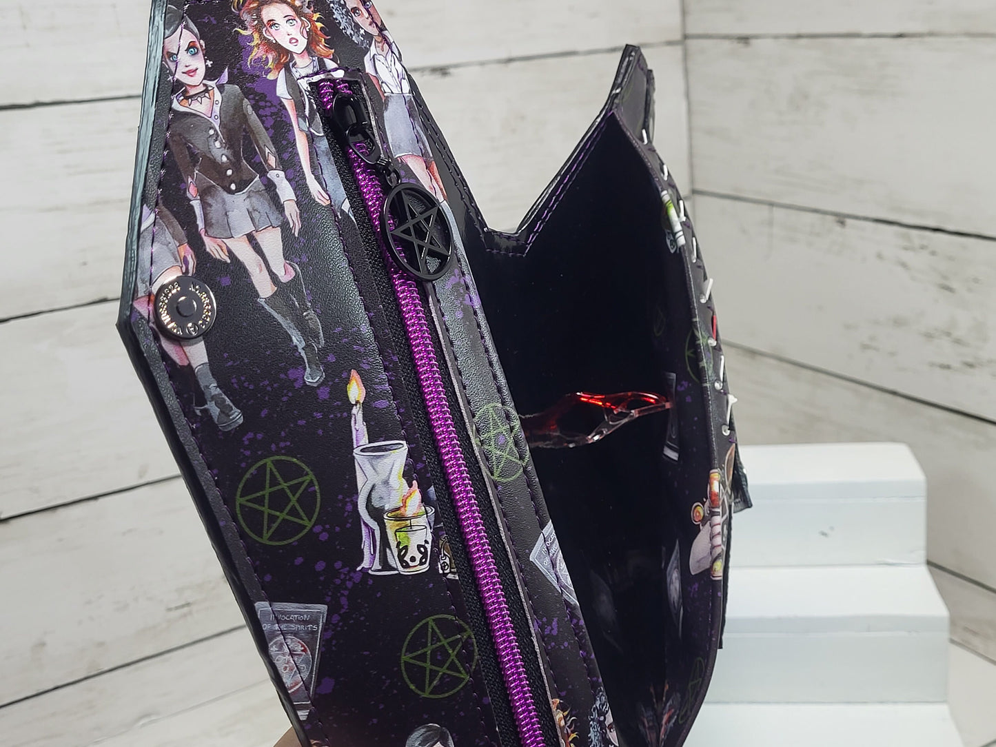 Witch coffin wallet, coffin wallet, Occult slim wallet, Gothic card wallet, Macabre, Witches, Handmade, one of a kind, Halloween, spooky