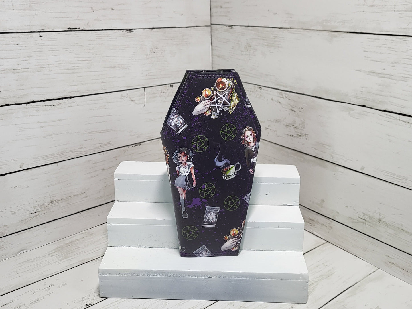 Witch coffin wallet, coffin wallet, Occult slim wallet, Gothic card wallet, Macabre, Witches, Handmade, one of a kind, Halloween, spooky