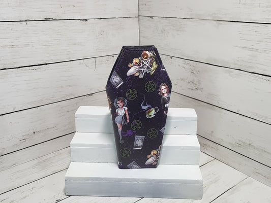 Witch coffin wallet, coffin wallet, Occult slim wallet, Gothic card wallet, Macabre, Witches, Handmade, one of a kind, Halloween, spooky