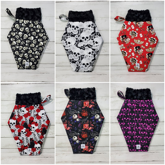 Coffin stockings, Gothic christmas stocking, Goth christmas decor, Skulls, Gothic, Macabre, Spooky Christmas decor, Skull and roses