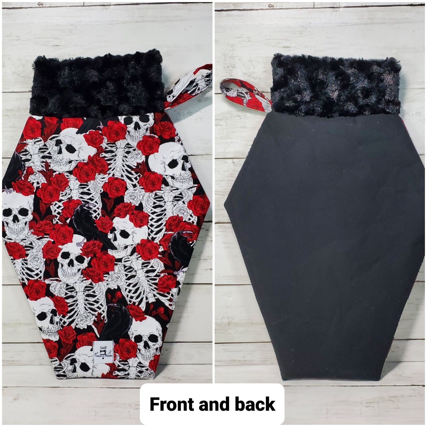 Coffin stockings, Gothic christmas stocking, Goth christmas decor, Skulls, Gothic, Macabre, Spooky Christmas decor, Skull and roses