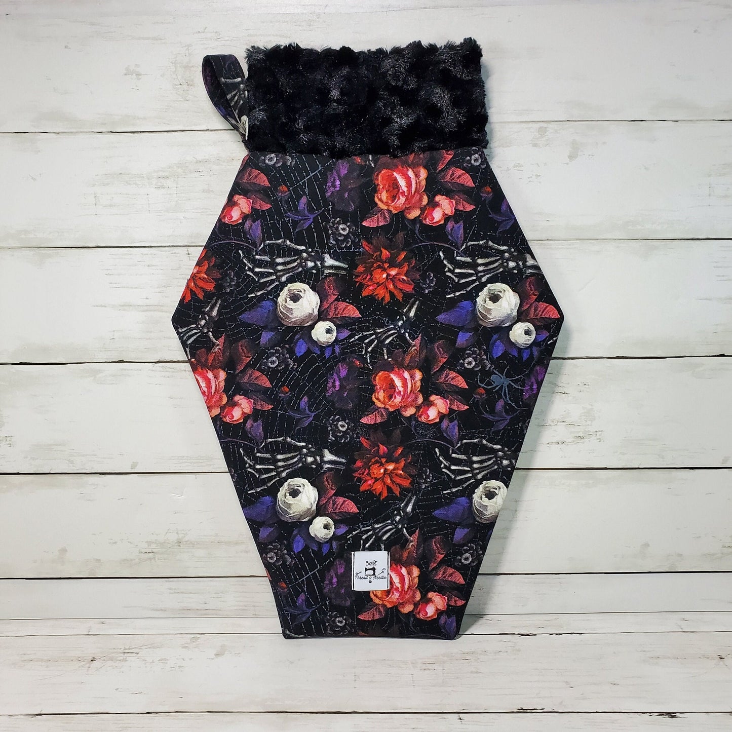 Coffin stockings, Gothic christmas stocking, Goth christmas decor, Skulls, Gothic, Macabre, Spooky Christmas decor, Skull and roses
