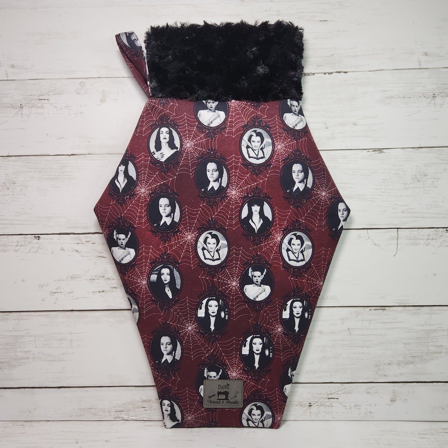 Coffin stockings, Gothic christmas stocking, Goth christmas decor, Handmade coffin stockings, Gothmas, Creepmas, Skulls, Zombies, Ghostface