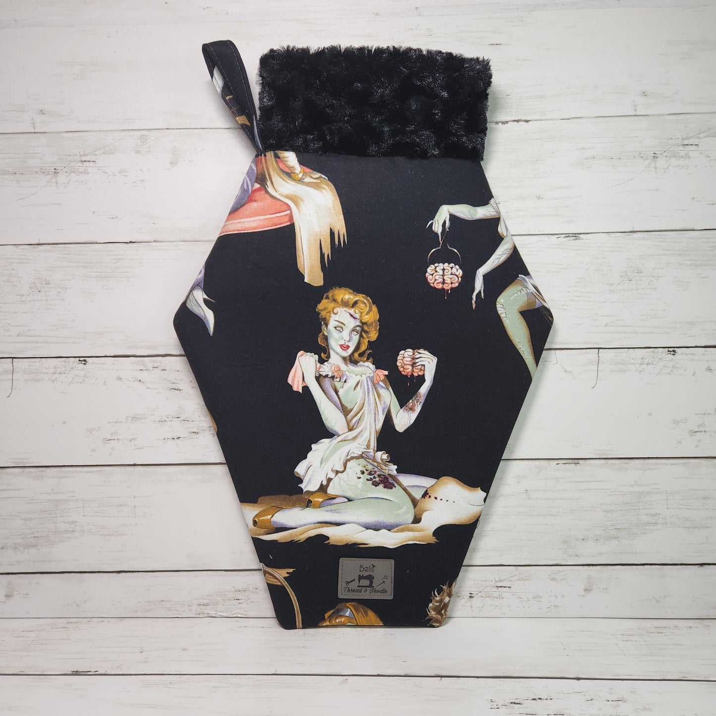 Coffin stockings, Gothic christmas stocking, Goth christmas decor, Handmade coffin stockings, Gothmas, Creepmas, Skulls, Zombies, Ghostface