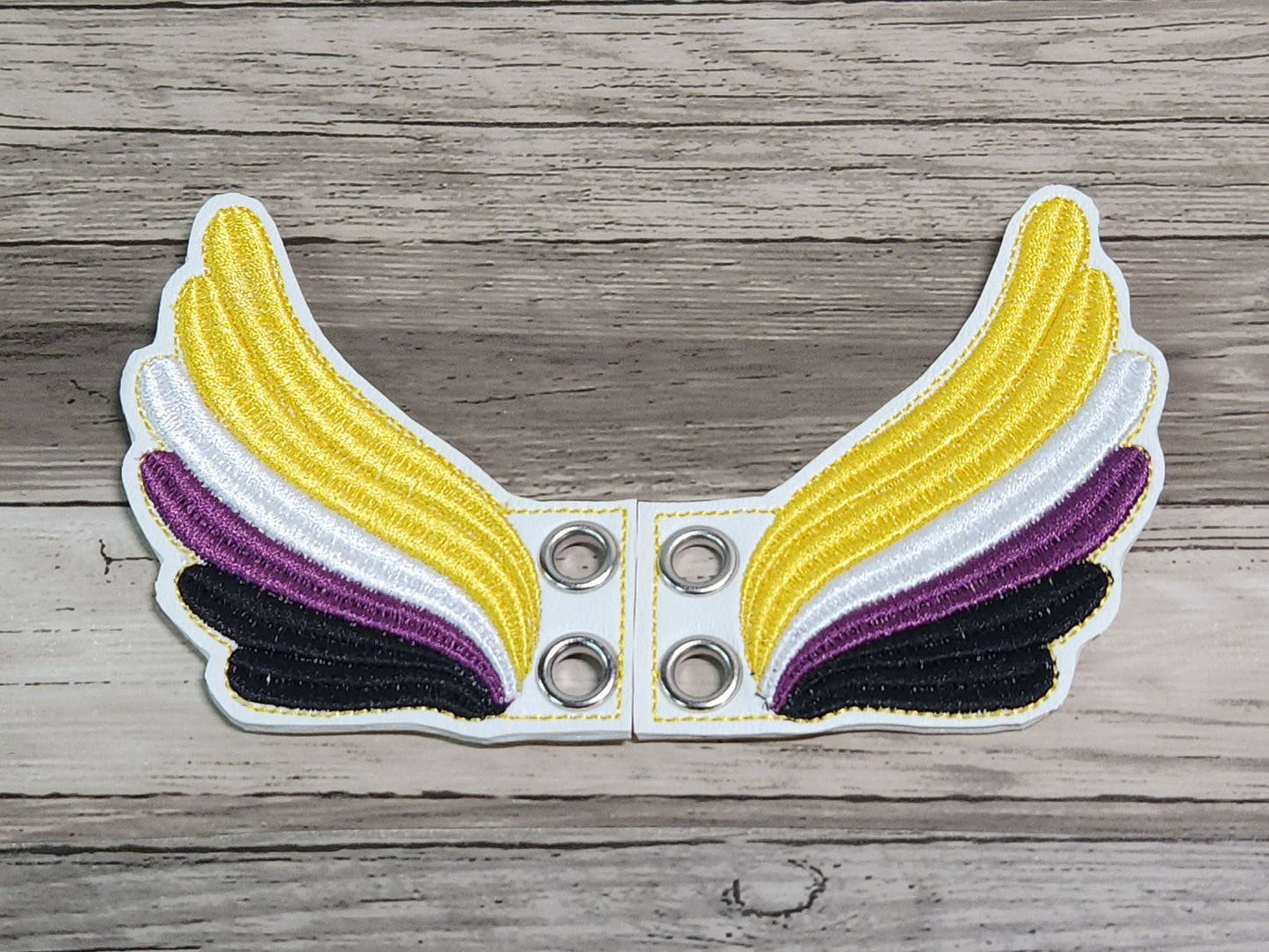 Shoe charms, Rainbow shoe wings, Pride, LGBTQIA, Shoe accessories, Embroidery, In the hoop, Handmade, Boot charms, Boot Accessories