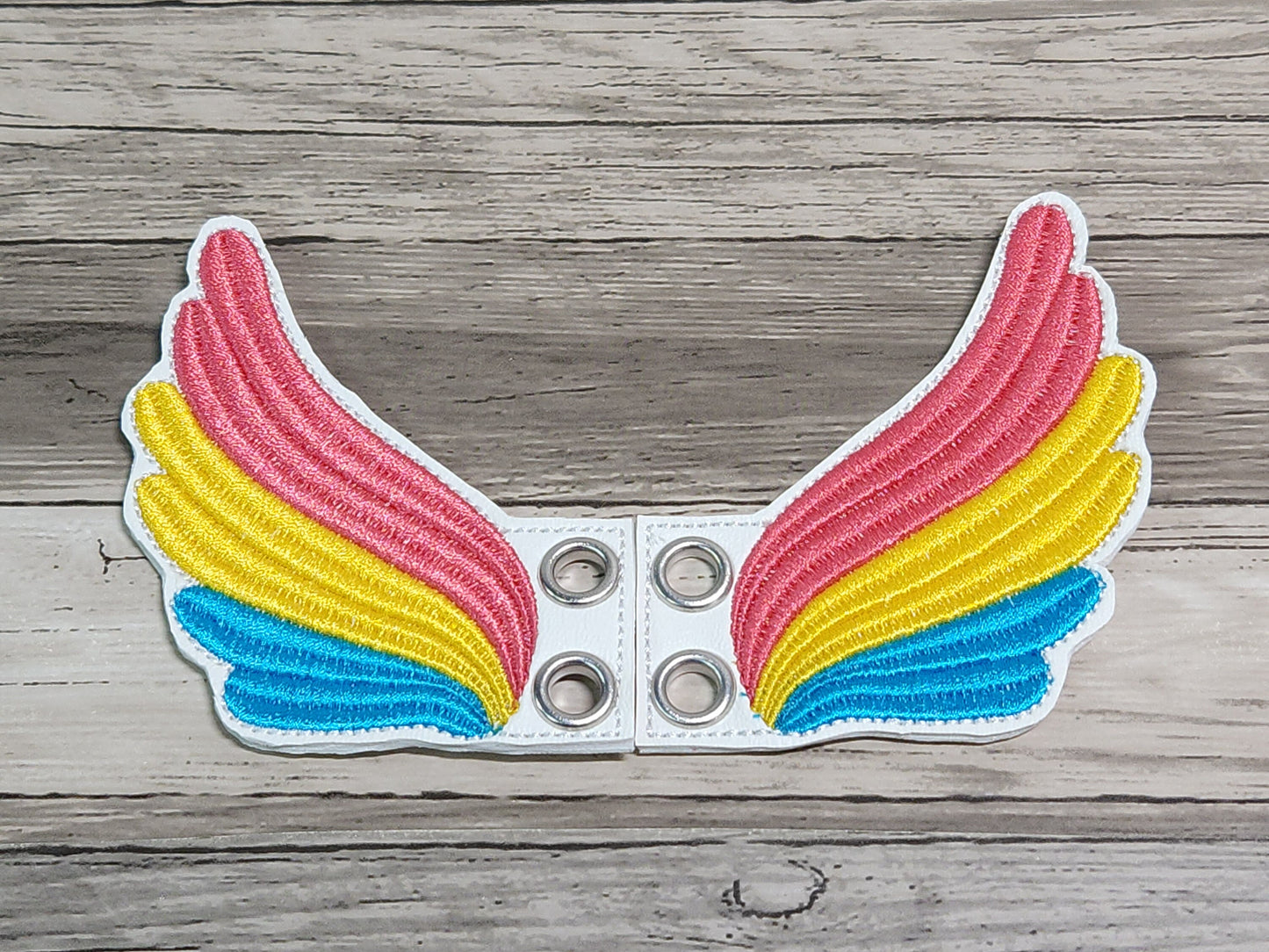 Shoe charms, Rainbow shoe wings, Pride, LGBTQIA, Shoe accessories, Embroidery, In the hoop, Handmade, Boot charms, Boot Accessories