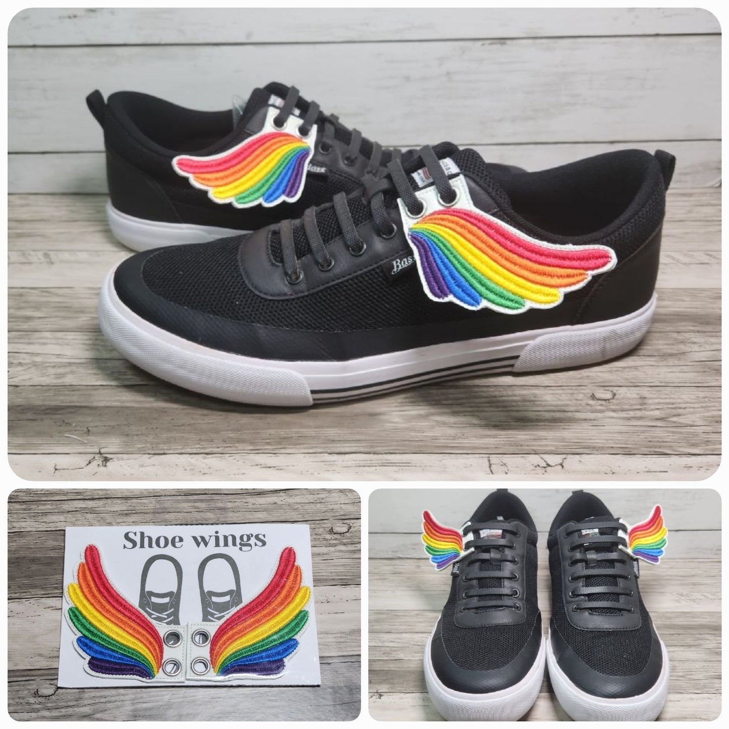 Shoe charms, Rainbow shoe wings, Pride, LGBTQIA, Shoe accessories, Embroidery, In the hoop, Handmade, Boot charms, Boot Accessories