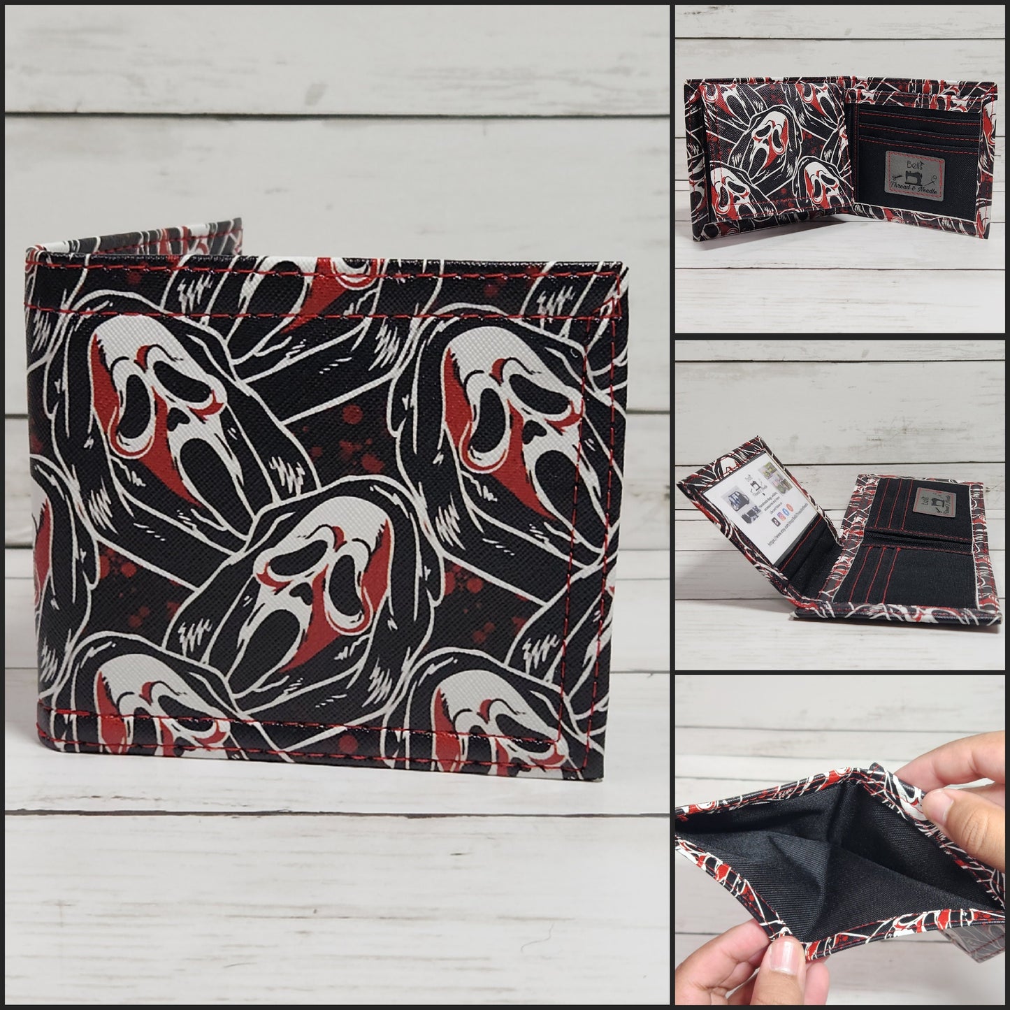 Gothic bi-fold wallets, Horror-themed wallets, Handmade one-of-a-kind wallet, Women of horror, Slasher movie, monster bride, Spooky, Macabre