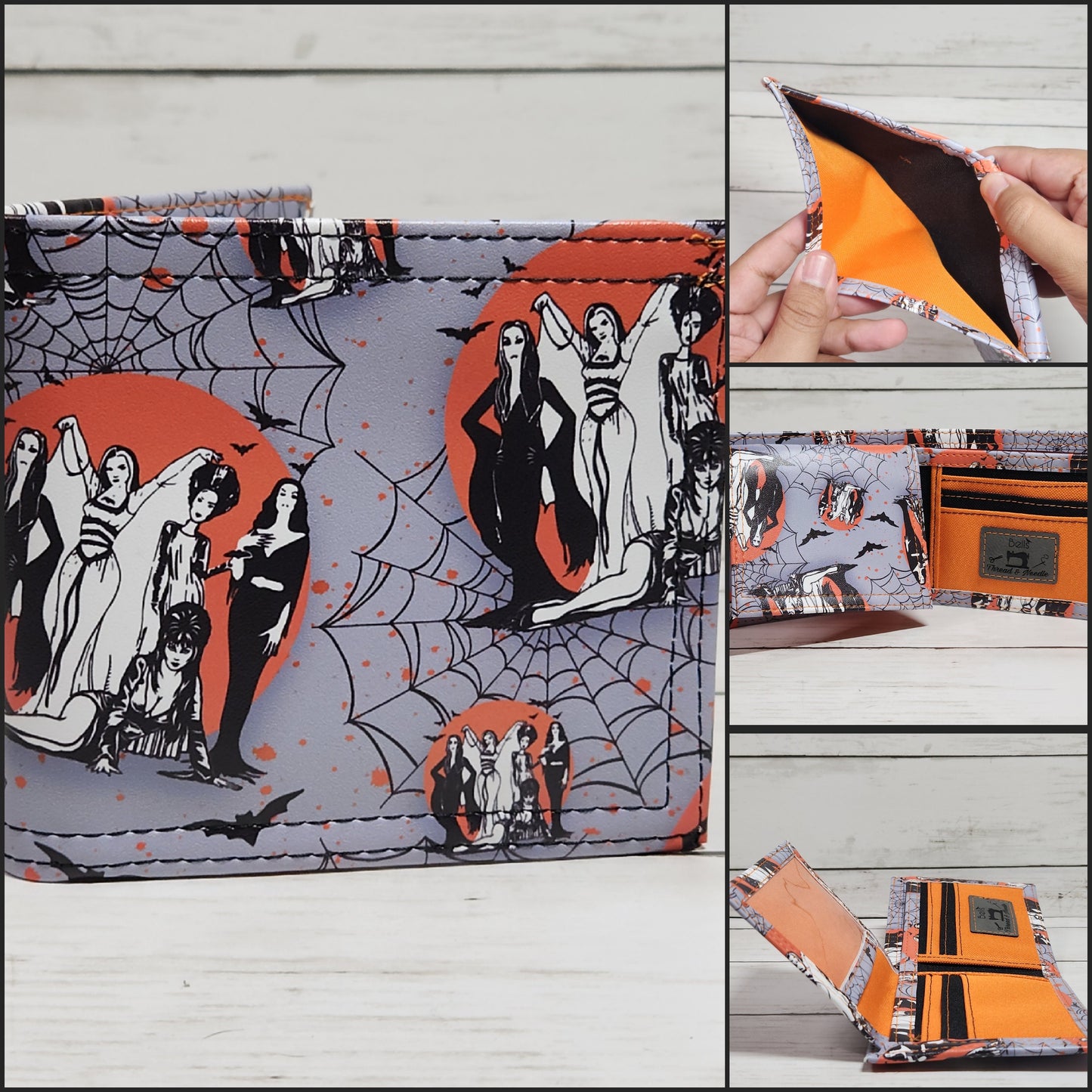 Gothic bi-fold wallets, Horror-themed wallets, Handmade one-of-a-kind wallet, Women of horror, Slasher movie, monster bride, Spooky, Macabre
