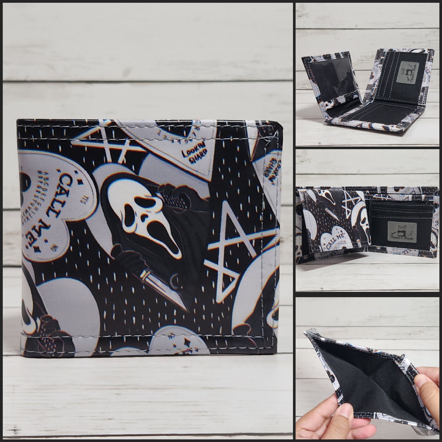 Gothic bi-fold wallets, Horror-themed wallets, Handmade one-of-a-kind wallet, Women of horror, Slasher movie, monster bride, Spooky, Macabre