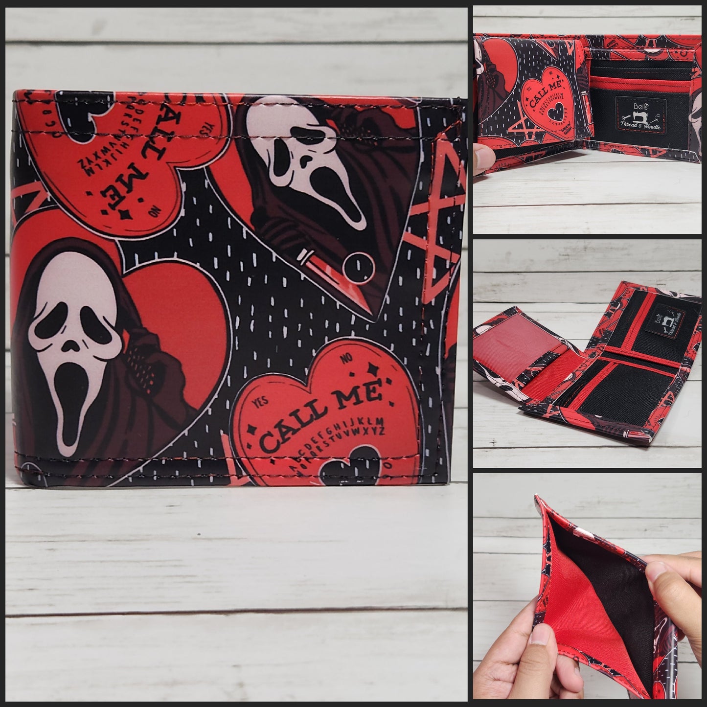 Gothic bi-fold wallets, Horror-themed wallets, Handmade one-of-a-kind wallet, Women of horror, Slasher movie, monster bride, Spooky, Macabre