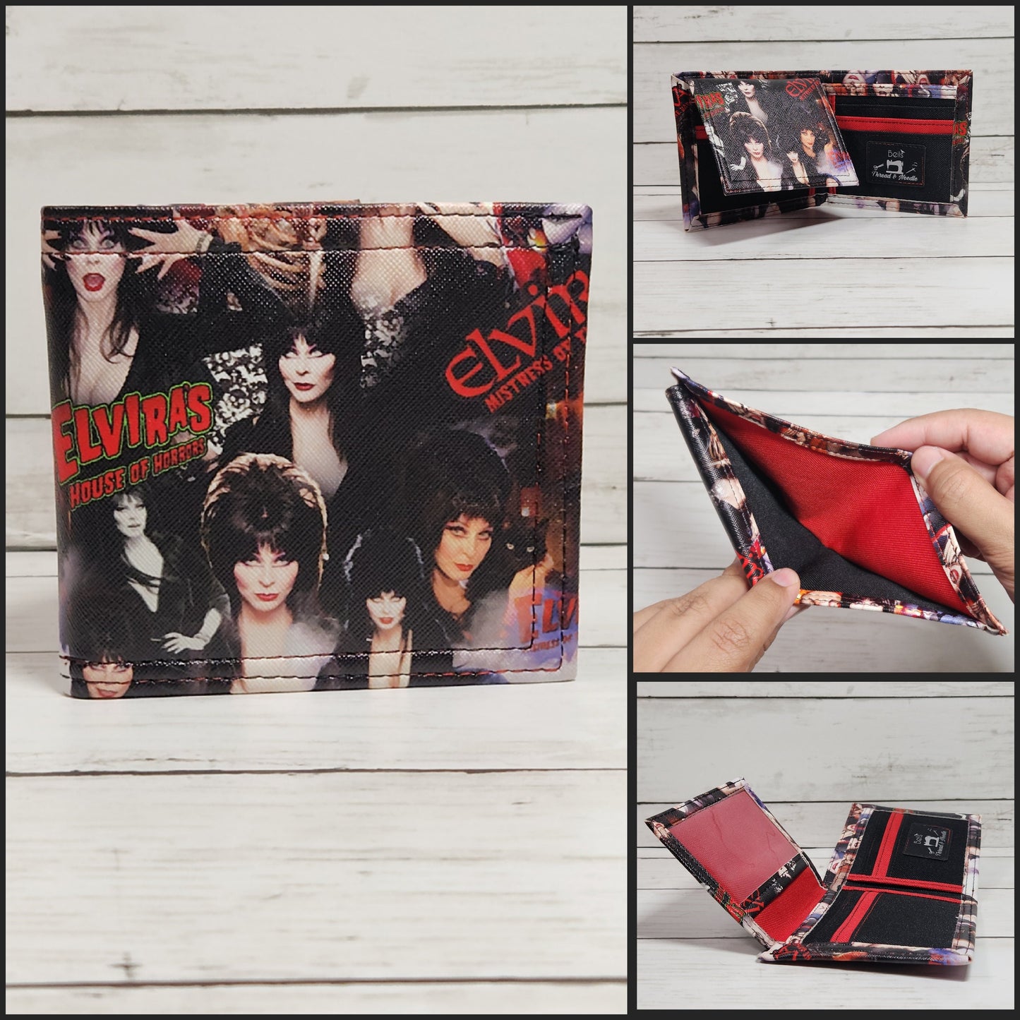 Gothic bi-fold wallets, Horror-themed wallets, Handmade one-of-a-kind wallet, Women of horror, Slasher movie, monster bride, Spooky, Macabre