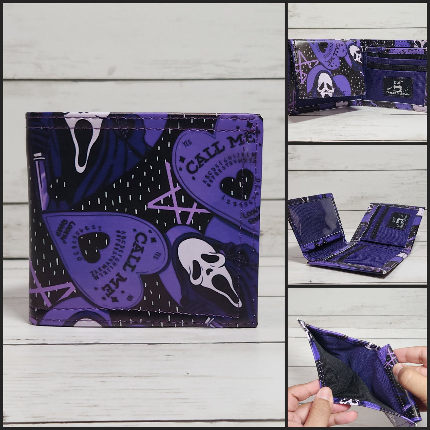 Gothic bi-fold wallets, Horror-themed wallets, Handmade one-of-a-kind wallet, Women of horror, Slasher movie, monster bride, Spooky, Macabre