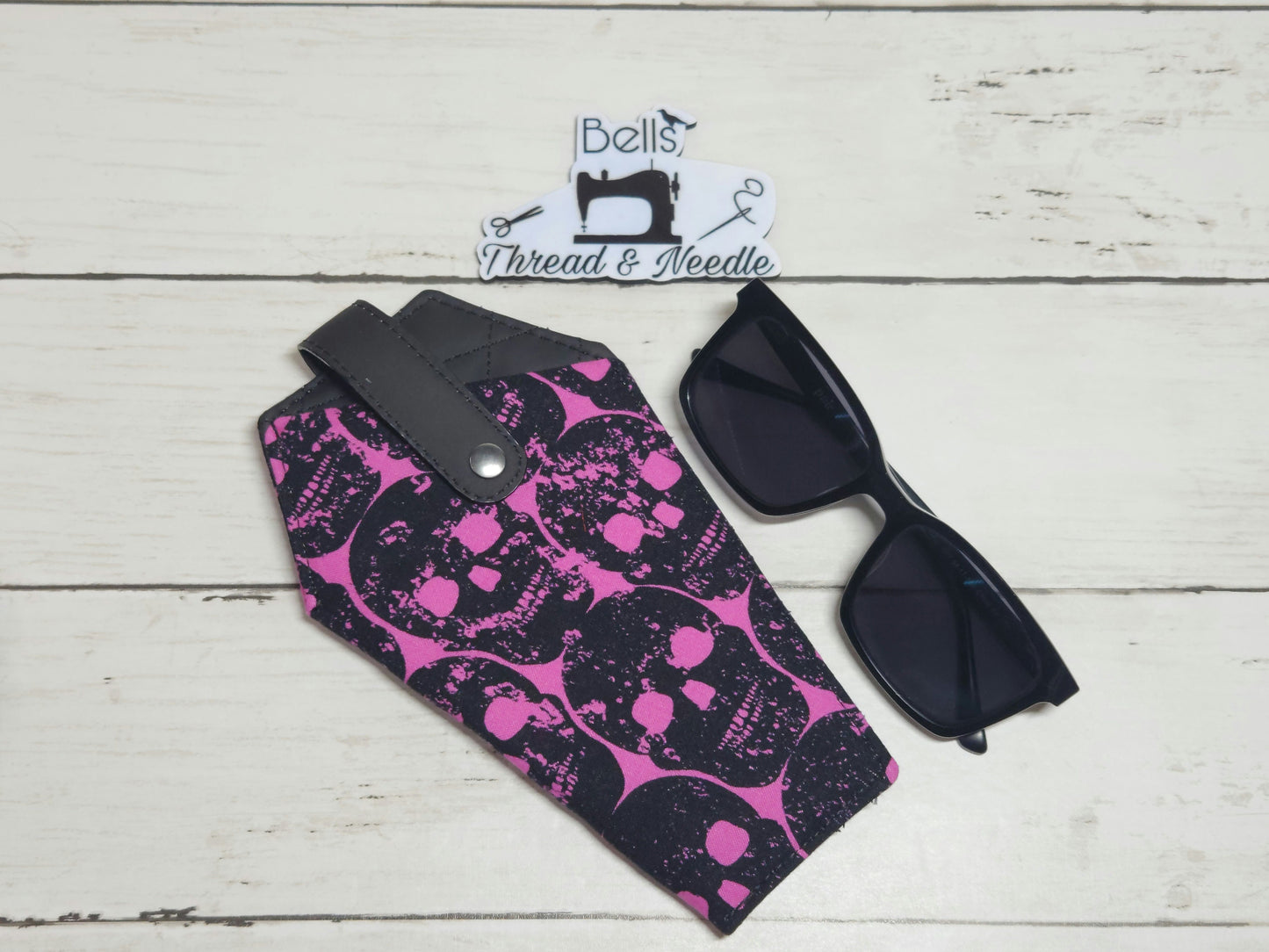 Shade slayer, Coffin-shaped sunglass case, Gothic accessories, Soft eyeglass cases, Handmade fabric case, Spooky, Glow in the dark, Skulls