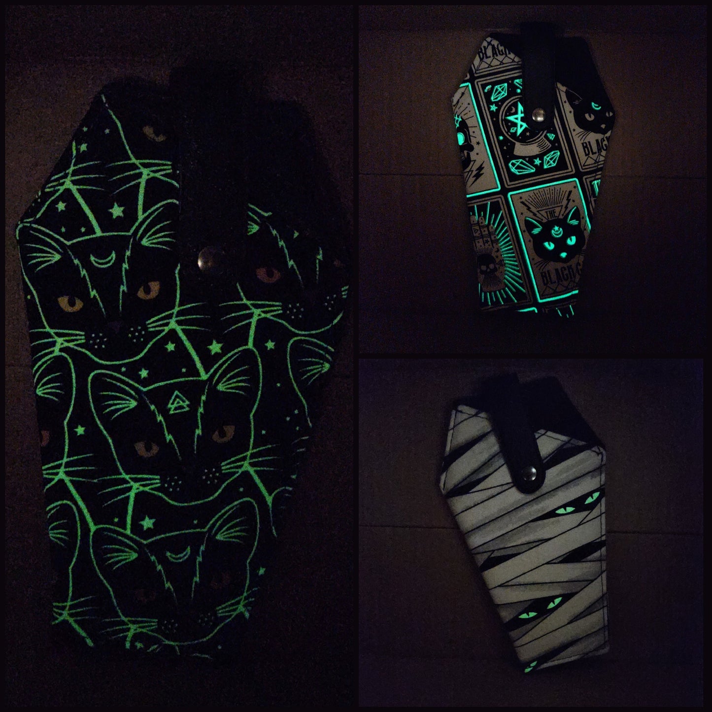 Shade slayer, Coffin-shaped sunglass case, Gothic accessories, Soft eyeglass cases, Handmade fabric case, Spooky, Glow in the dark, Skulls