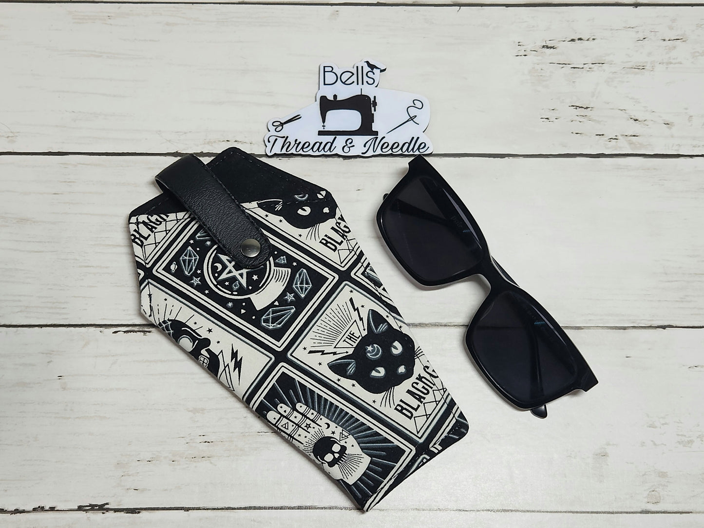 Shade slayer, Coffin-shaped sunglass case, Gothic accessories, Soft eyeglass cases, Handmade fabric case, Spooky, Glow in the dark, Skulls