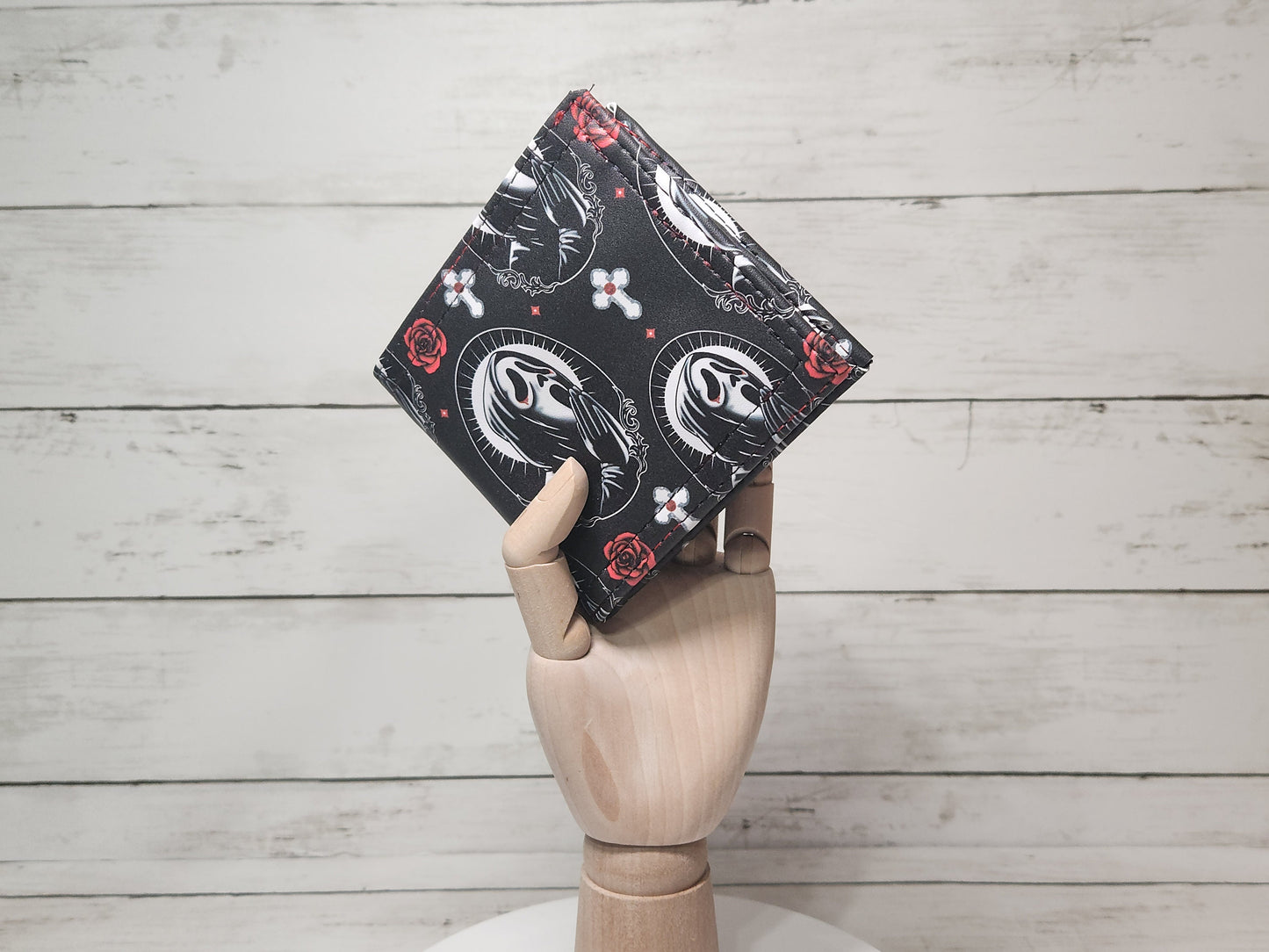 Gothic bi-fold wallets, Horror-themed wallets, Handmade one-of-a-kind wallets, Pumpkin kid, Slasher movie, Vampires, Spooky, Macabre