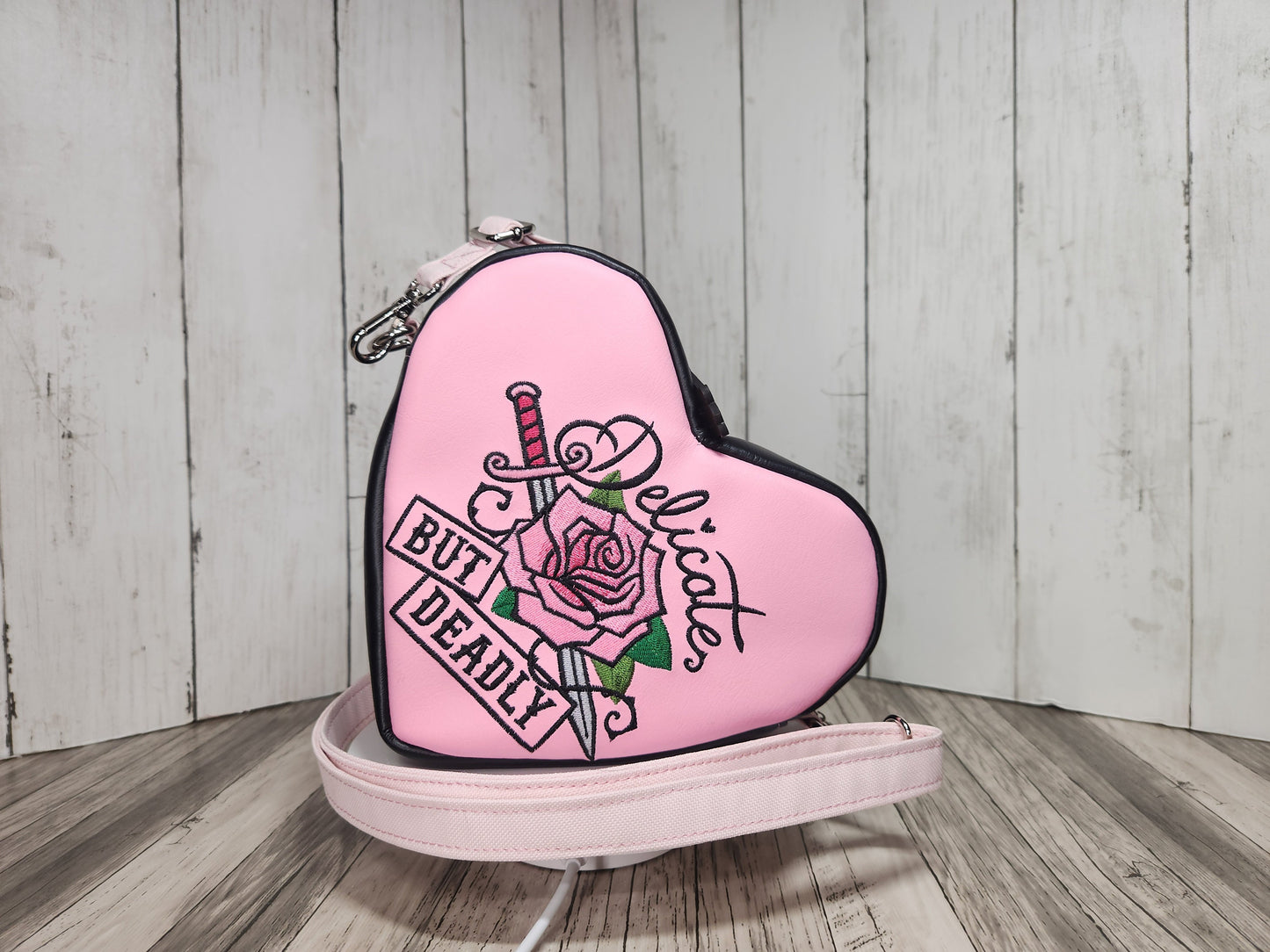 Lil heartbreaker crossbody bags, Handmade one-of-a-kind heart purses, Not Your Sweetheart, Dangerous Woman, Delicate but Deadly, Embroidery