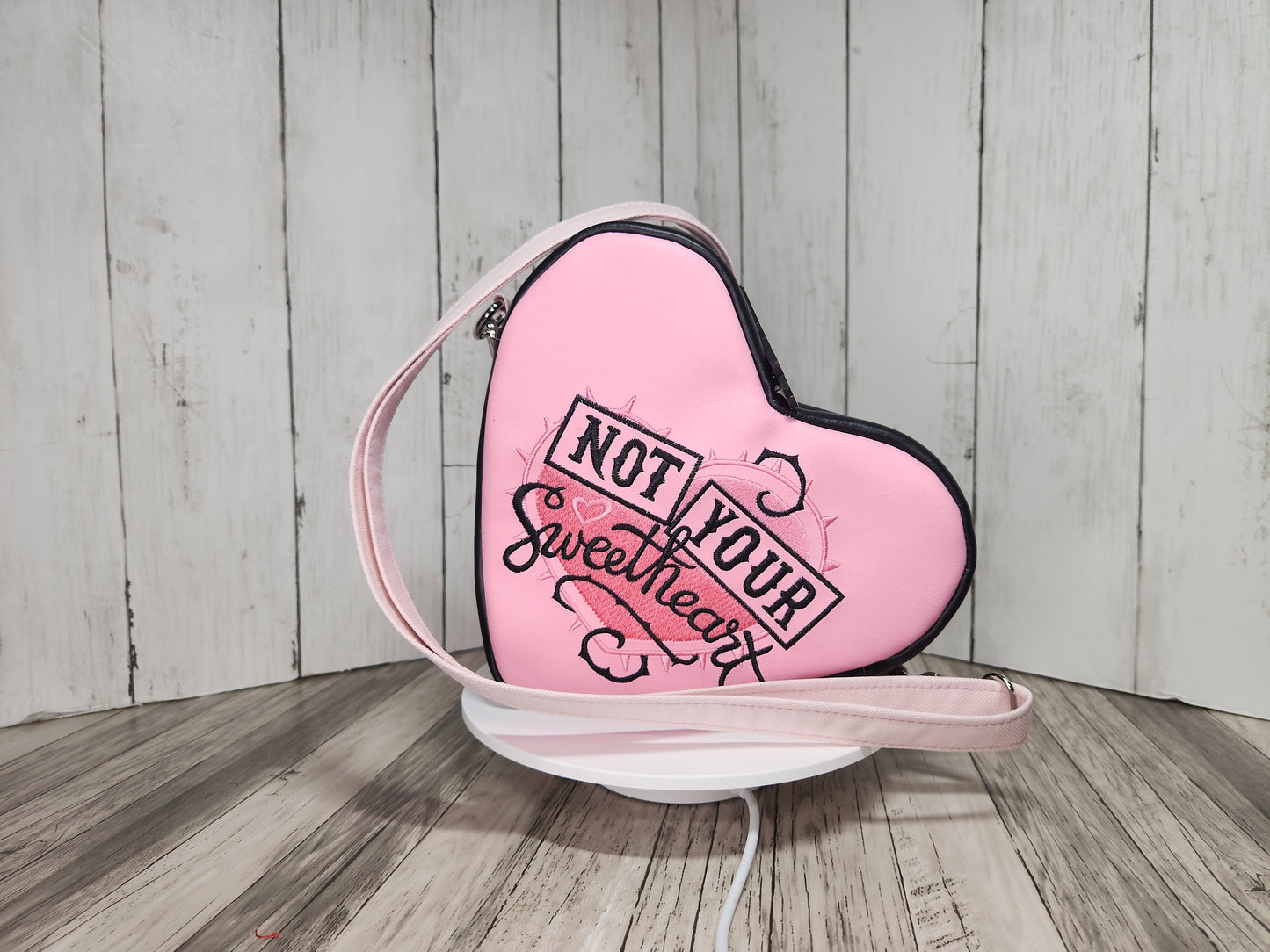 Lil heartbreaker crossbody bags, Handmade one-of-a-kind heart purses, Not Your Sweetheart, Dangerous Woman, Delicate but Deadly, Embroidery
