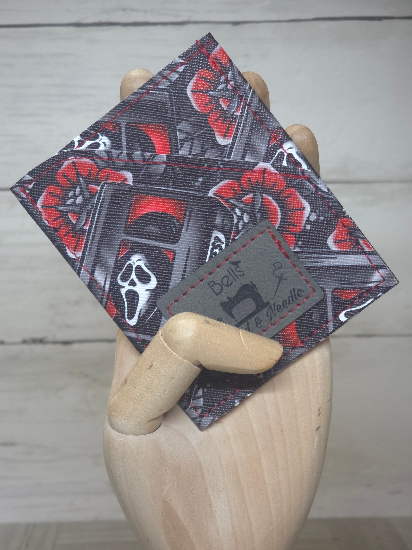 Gothic Faux Leather Card Wallet, Minimalist Spooky Halloween Accessory