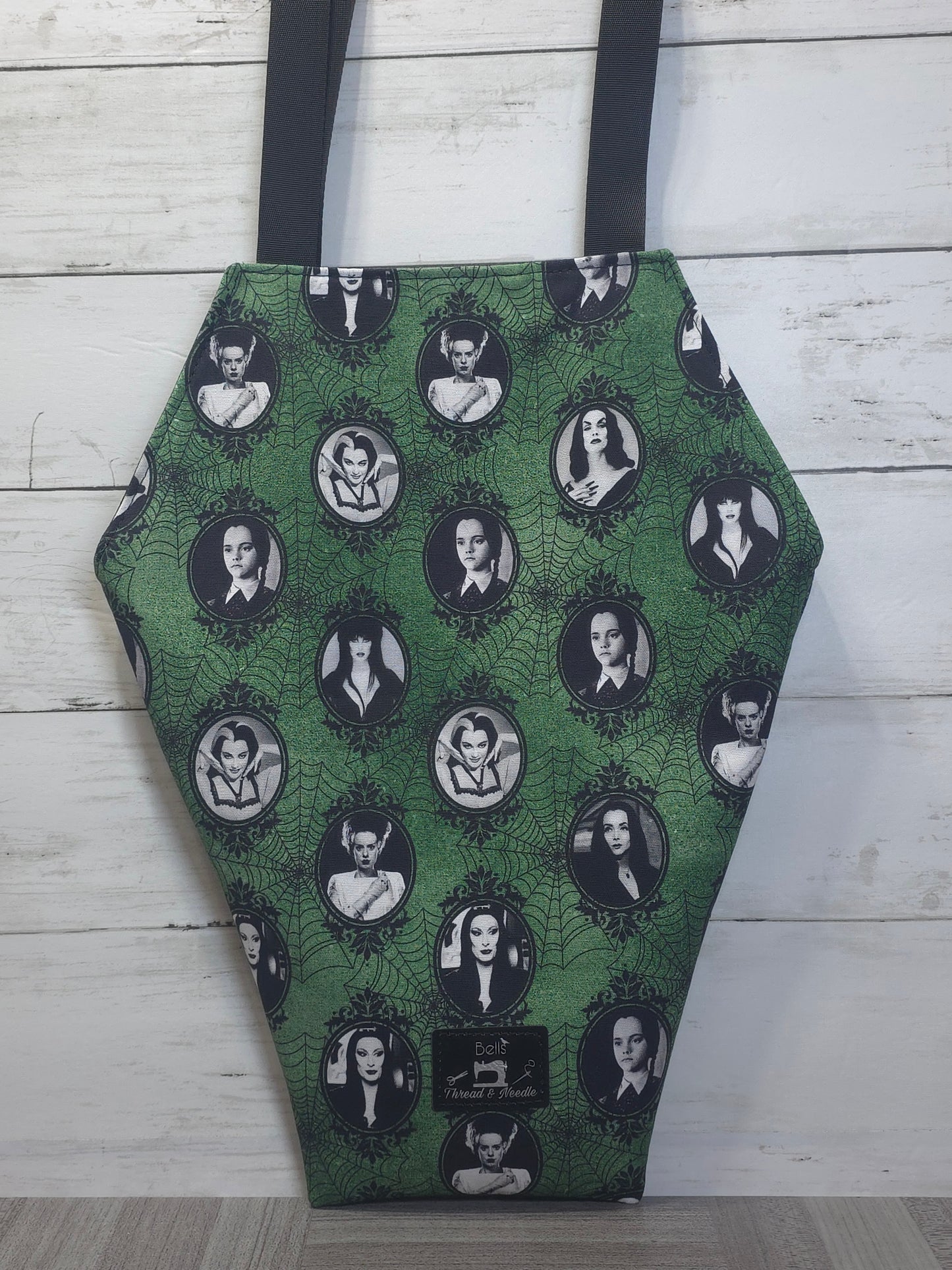 Spooky gothic coffin totes, Handmade macabre market bag, one of a kind