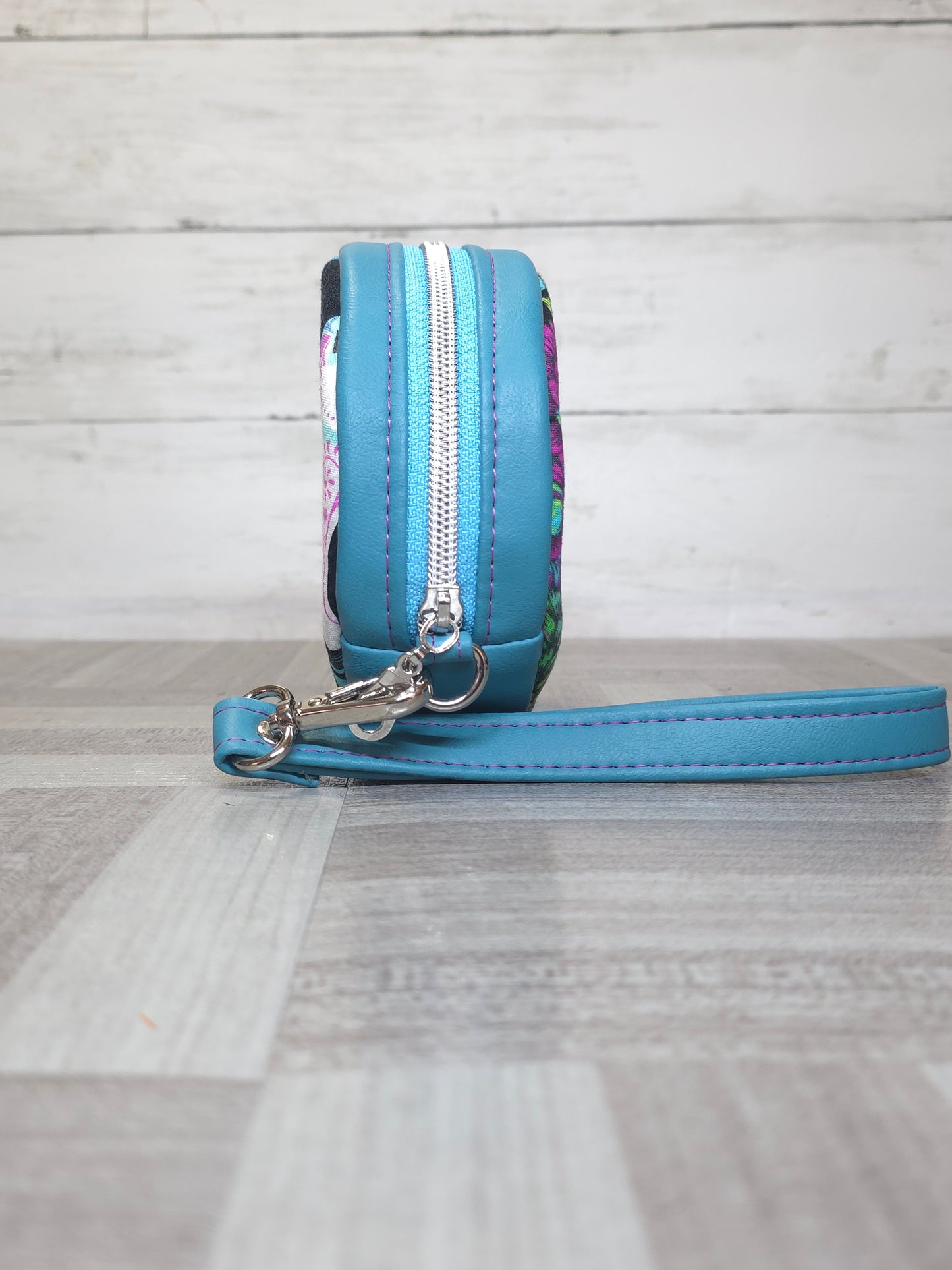 Handmade sugar skull mini circle wristlet, Small Round wristlet, Gift for her