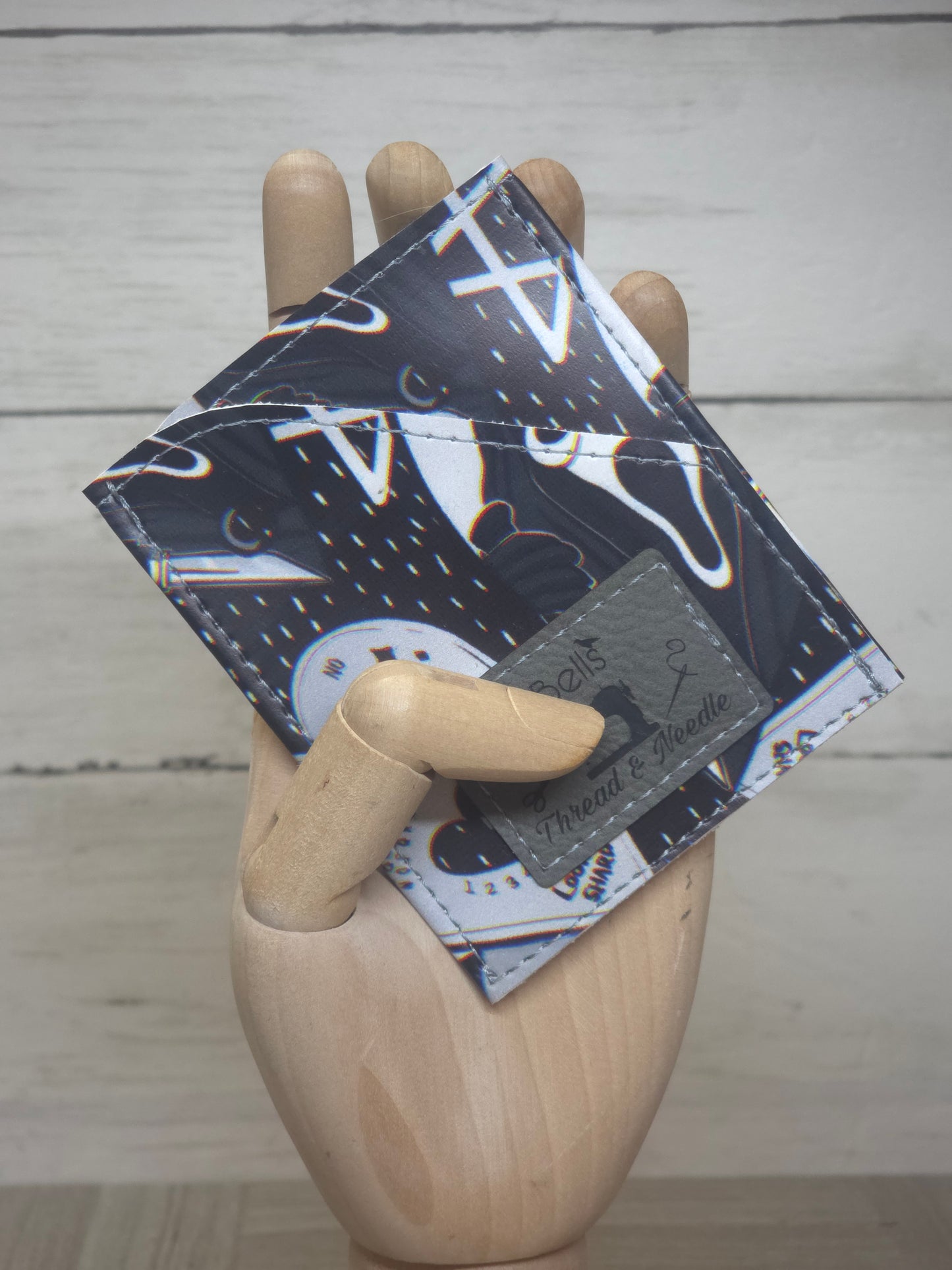 Gothic Faux Leather Card Wallet, Minimalist Spooky Halloween Accessory