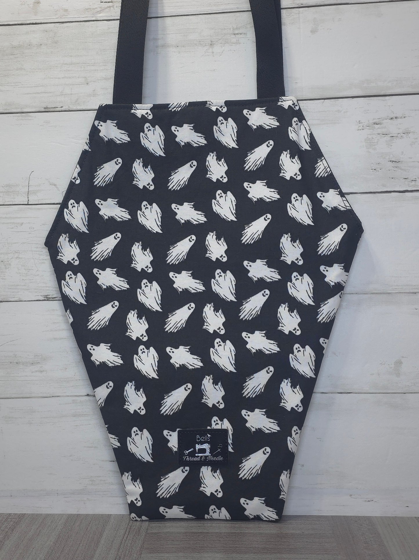 Spooky gothic coffin totes, Handmade macabre market bag, one of a kind