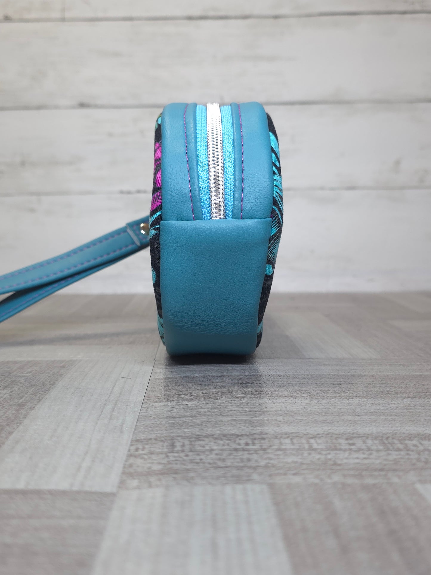 Handmade sugar skull mini circle wristlet, Small Round wristlet, Gift for her