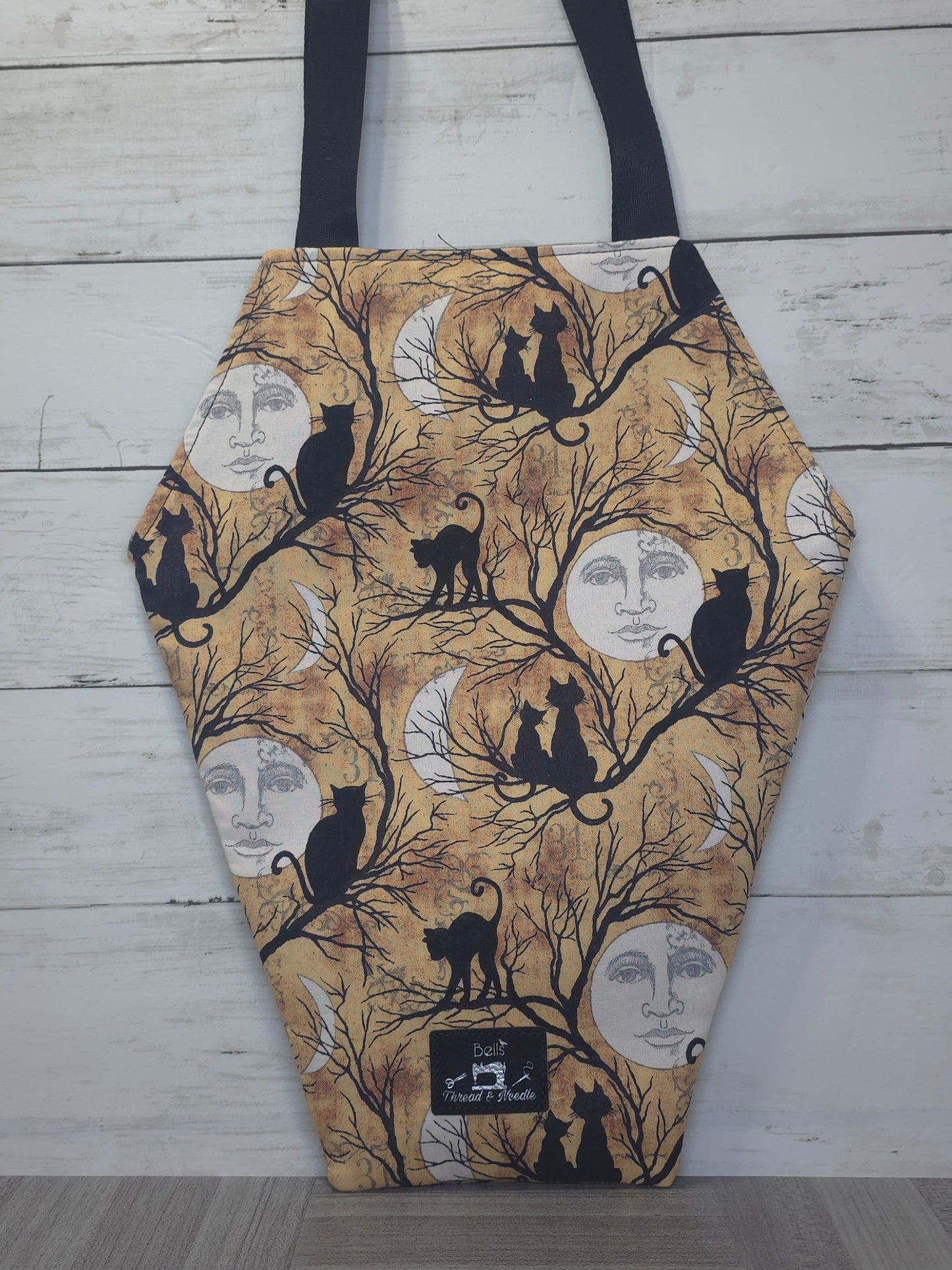 Spooky gothic coffin totes, Handmade macabre market bag, one of a kind