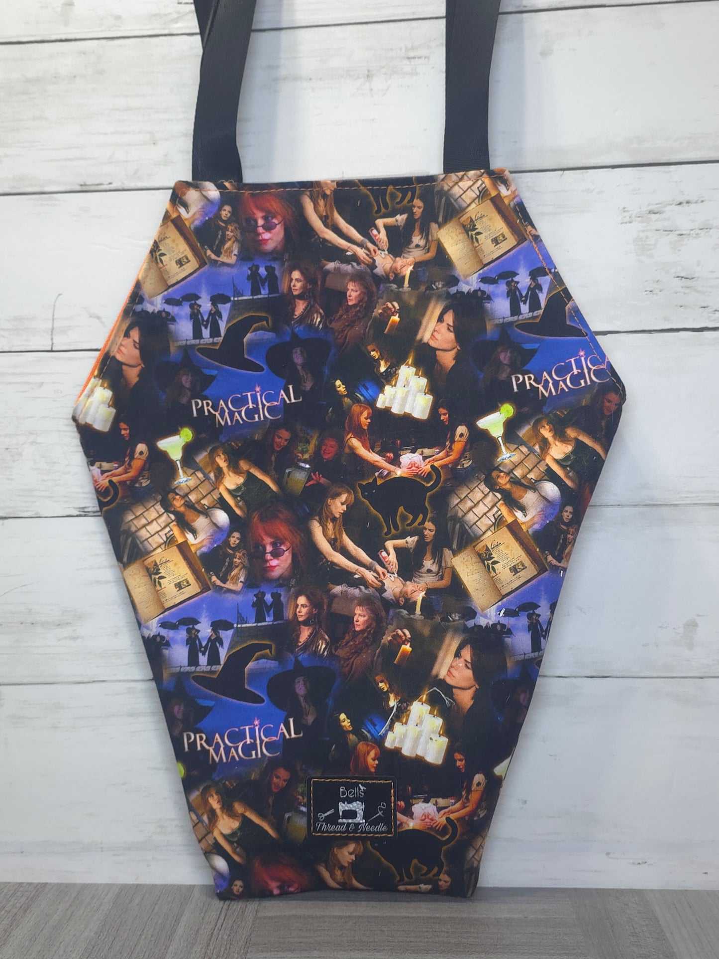 Spooky gothic coffin totes, Handmade macabre market bag, one of a kind